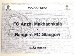 Bilet zaproszenie Loża dolna, Anżi Machaczkała - Glasgow Rangers Puchar UEFA (27.9.2001, Warszawa)