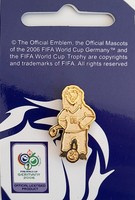 Odznaka Piłkarskie Mistrzostwa Świata Niemcy 2006 maskotka Goleo, pozłacana (produkt oficjalny, sygnowana)