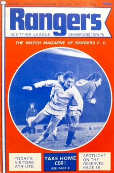 Program mecz Glasgow Rangers - Ayr United, Scottish League (13.12.1975)