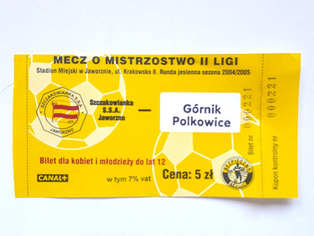 Bilet mecz Szczakowianka Jaworzno - Górnik Polkowice, II liga (13.11.2004)