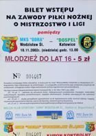 Bilet MKS Odra Wodzisław Śląski - GKS Dospel Katowice I liga (10.11.2002)
