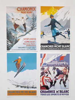 Pocztówki retro Sporty zimowe i Igrzyska Olimpijskie w Chamonix 1924 (zestaw 4 sztuki)