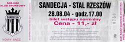 Bilet Sandecja Nowy Sącz - Stal Rzeszów III liga (28.08.2004)