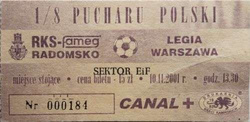 RKS FAMEG Radomsko - Legia Warszawa Puchar Polski (10.11.2001) 