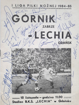 Program mecz Lechia Gdańsk - Górnik Zabrze, I liga (18.11.1984) z autografami piłkarzy