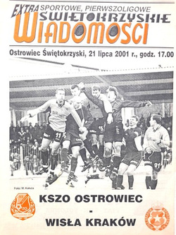 Program Gazeta meczowa KSZO Ostrowiec Św. - Wisła Kraków, Ekstraklasa (21.7.2001, Wiadomości Świętokrzyskie)