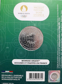 Srebrna moneta Igrzyska Olimpijskie Paryż 2024 maskotka - kolarstwo torowe, nominał 10 euro (produkt oficjalny)