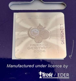 Odznaka Piłkarskie Mistrzostwa Świata Niemcy 2006 logo, pozłacana (produkt oficjalny, sygnowana)
