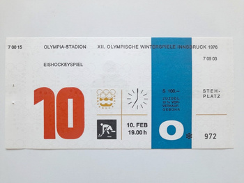 Bilet XII Zimowe Igrzyska Olimpijskie Innsbruck 1976. Hokej na lodzie, mecz ZSRR - Niemcy (RFN) (10.2.1976, godz. 19.00)