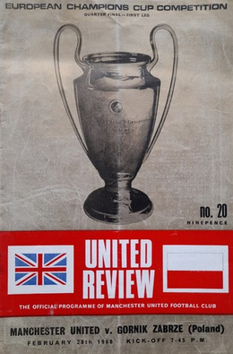 Program mecz Manchester United - Górnik Zabrze, Puchar Europy (28.2.1968)