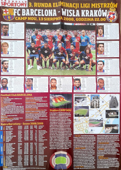 Plakat-Informator mecz FC Barcelona - Wisła Kraków, eliminacje Ligi Mistrzów (13.8.2008) 