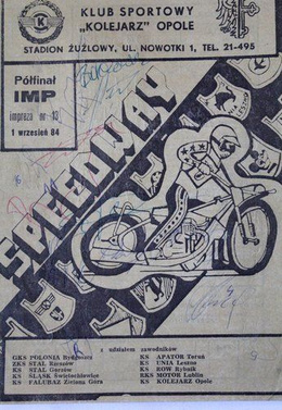 7 programów KS Kolejarz Opole żużel mecze ligowe i inne zawody (1984) z autografami