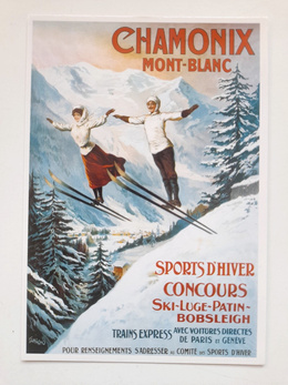 Pocztówki retro Sporty zimowe i Igrzyska Olimpijskie w Chamonix 1924 (zestaw 4 sztuki)