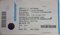 Dundalk FC - Legia Warszawa Liga Mistrzów UEFA (17.08.2016) 