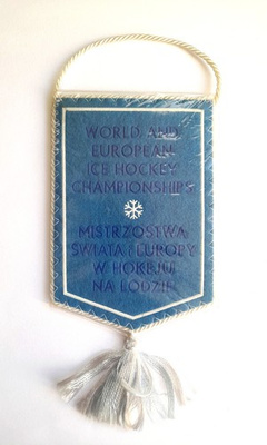 Proporczyk Mistrzostwa Świata i Europy w hokeju na lodzie Katowice 1976. Reprezentacja Polski