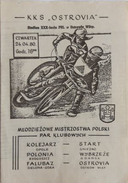 Program Młodzieżowe Mistrzostwa Polski Par Klubowych na żużlu (24.04.1980) 