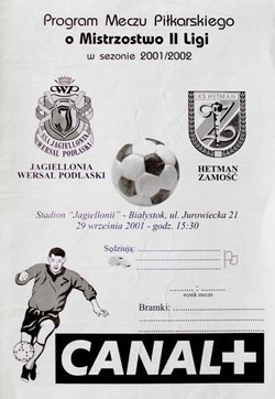 Program Jagiellonia Białystok - Hetman Zamość II liga (29.09.2001)