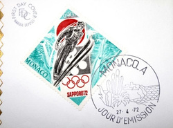 Koperty Zimowe Igrzyska Olimpijskie Sapporo 1972 ze stemplami FDC (Monako; zestaw 2 sztuk)