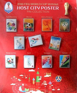 Zestaw 12 odznak miasta-gospodarze Mistrzostw Świata Rosja 2018 (produkt oficjalny)