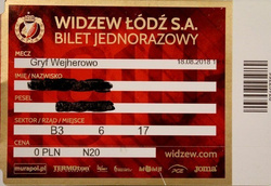 Bilet Mecz Widzew Łódź - Gryf Wejherowo II liga (18.08.2018)