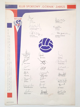 Ulotka KS Górnik Zabrze 1971 autografy piłkarzy, trenerów i działaczy