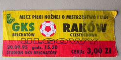 Bilet GKS Bełchatów - Raków Częstochowa 20.09.1995 (Ekstraklasa)