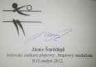 Kartka z autografem siatkarza Janisa Smedinsa (medalista Igrzysk Londyn 2012)
