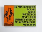 Odznaka IX Mistrzostwa Polski Wyższych Szkół Pedagogicznych i Filii Uniwersytetów w koszykówce mężczyzn, Rzeszów 1977 (PRL, plastik)