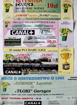 4 bilety Górnik Łęczna - Tłoki Gorzyce II liga i Puchar Ligi (2000-2002)