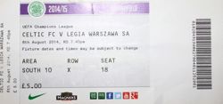 Bilet Celtic Glasgow - Legia Warszawa eliminacje Ligi Mistrzów (06.08.2014)