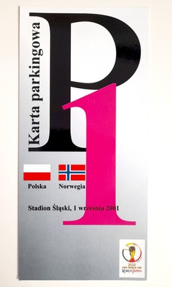 Bilet Karta Parkingowa mecz Polska - Norwegia eliminacje Mistrzostw Świata (1.9.2001, Chorzów)