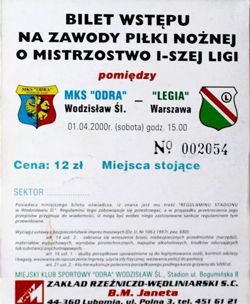 Bilet MKS Odra Wodzisław Śląski - Legia Warszawa I liga (01.04.2000)