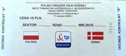 Bilet Polska - Dania mecz towarzyski Reprezentacja Młodzieżowa (17.08.2004)