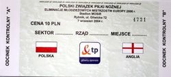 Bilet mecz Polska - Anglia eliminacje Mistrzostw Europy U-21 (07.09.2004)