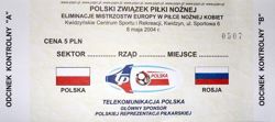 Bilet mecz Polska - Rosja eliminacje Mistrzostw Europy kobiet (08.05.2004)