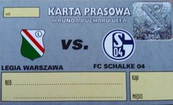 Karta Prasowa Legia Warszawa - FC Schalke 04 Puchar UEFA (29.10.2002)