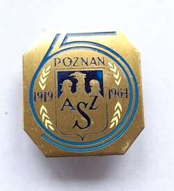 Odznaka 65 lat AZS Poznań 1919-1984 (PRL, lakier)