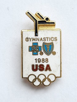 Odznaka Igrzyska Olimpijskie Seul 1988 gimnastyka USA (emaliowana, sygnowana)