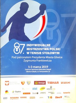 Program 87. Indywidualne Mistrzostwa Polski w tenisie stołowym (1-3.3.2019, Gliwice)