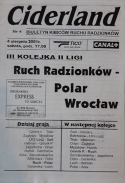 Program Ruch Radzionków - Polar Wrocław II liga (04.08.2001)