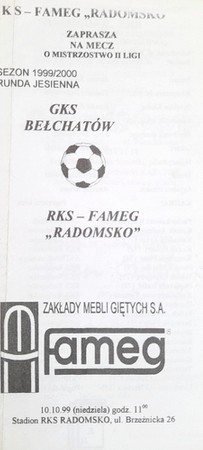 Program mecz RKS Radomsko - GKS Bełchatów II liga (10.10.1999)