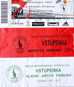 Trzy bilety z meczów Bohemians Praga