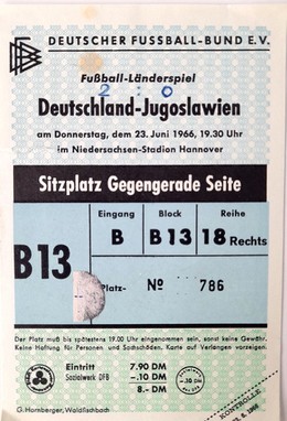 Bilet Niemcy - Jugosławia mecz towarzyski (23.6.1966)