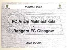 Bilet zaproszenie Loża dolna, Anżi Machaczkała - Glasgow Rangers Puchar UEFA (27.9.2001, Warszawa)