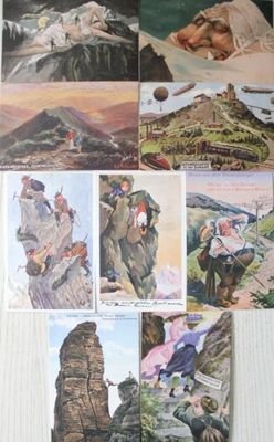 Pocztówki Alpinizm i turystyka górska - artystycznie i satyrycznie (9 sztuk)