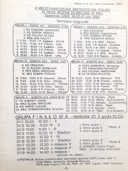 Program III Halowe Mistrzostwa Polski Weteranów w piłce nożnej (Zawiercie, 19-21.2.1993)