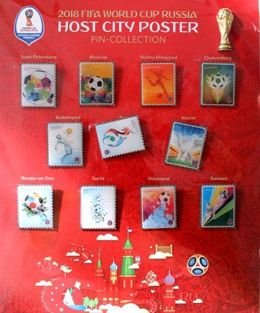 Zestaw 12 odznak miasta-gospodarze Mistrzostw Świata Rosja 2018 (produkt oficjalny)