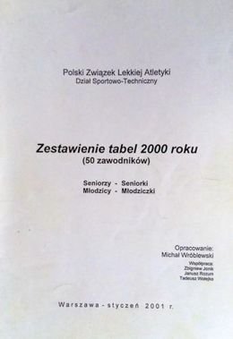 Zestawienie tabel 2000 roku Seniorzy, Młodzicy  Polski Związek Lekkiej Atletyki 